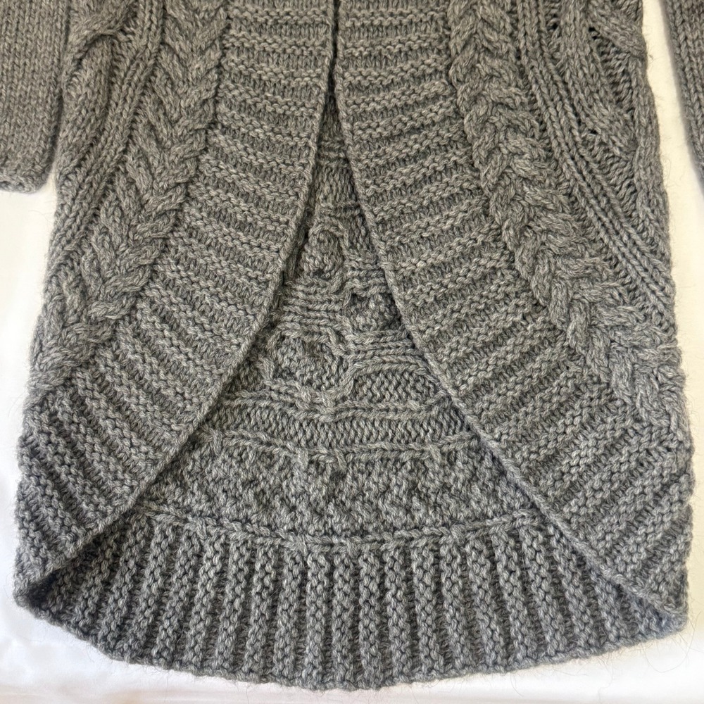 TALBOTS LADIES CABLE‎ KNIT OPEN FRONT LONG CARDIGAN SWEATER GRAY SIZE MEDIUM - Picture 3 of 16